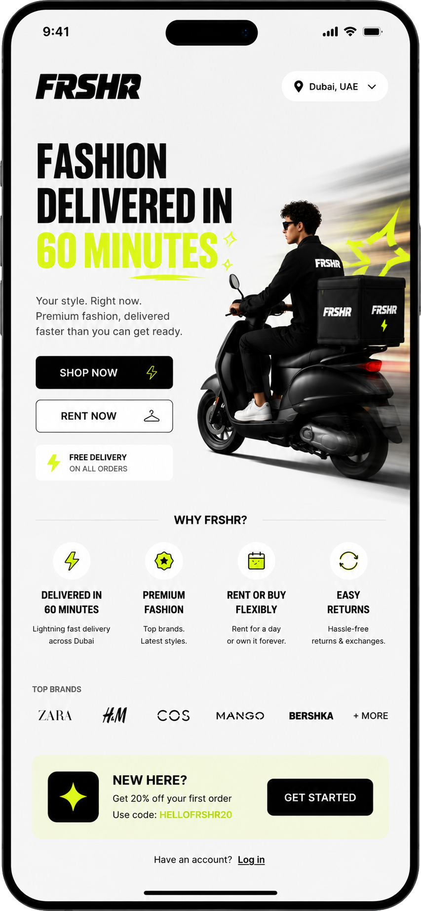 FRSHR delivery app home screen
